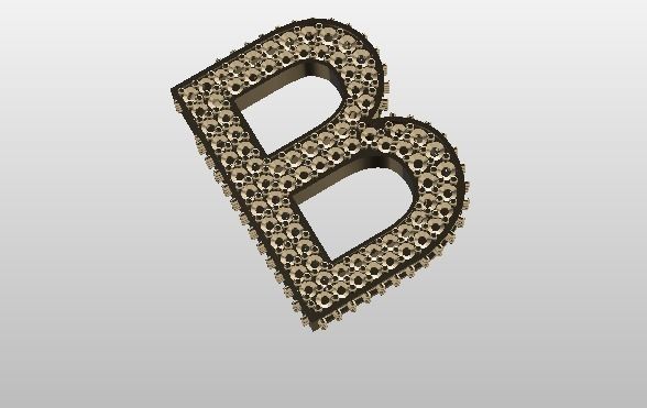 B pendant necklace with gems 3D print model_1