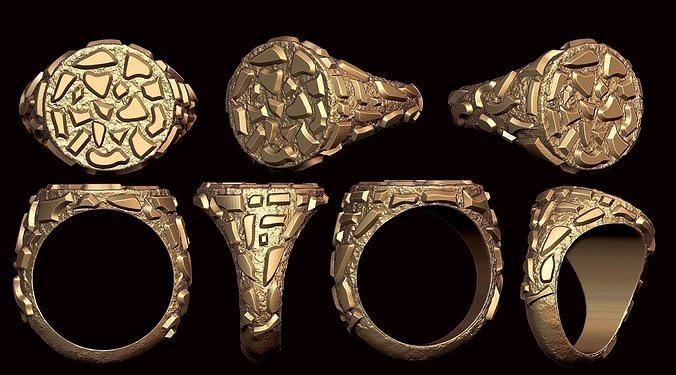 Round Plain Gold Nugget Signet  Ring 3D print model