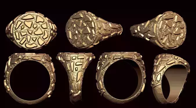 Round Plain Gold Nugget Signet  Ring 3D print model