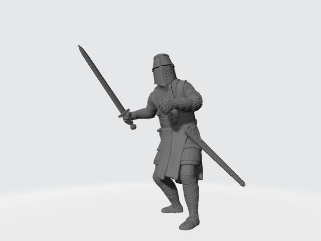 Medieval Knight with sword and helmet chain detail 3D print model_1