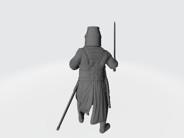 Medieval Knight with sword and helmet chain detail 3D print model_2