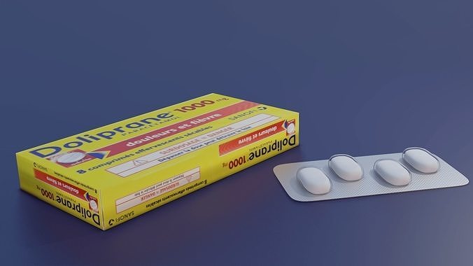 Doliprane Box and Blister Low-poly 3D model