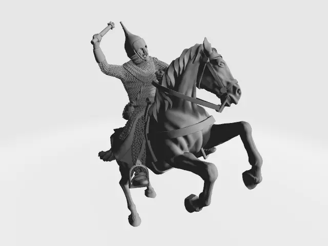 Medieval mounted russian knight fighting with mace 3D print model