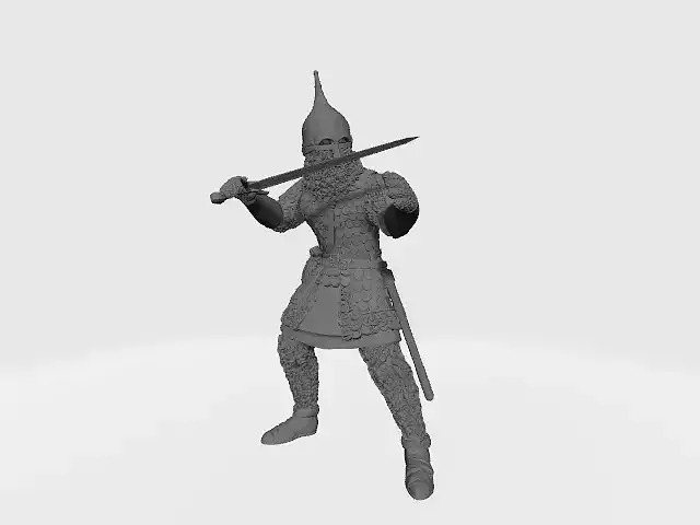 Medieval heavy russian knight with sword