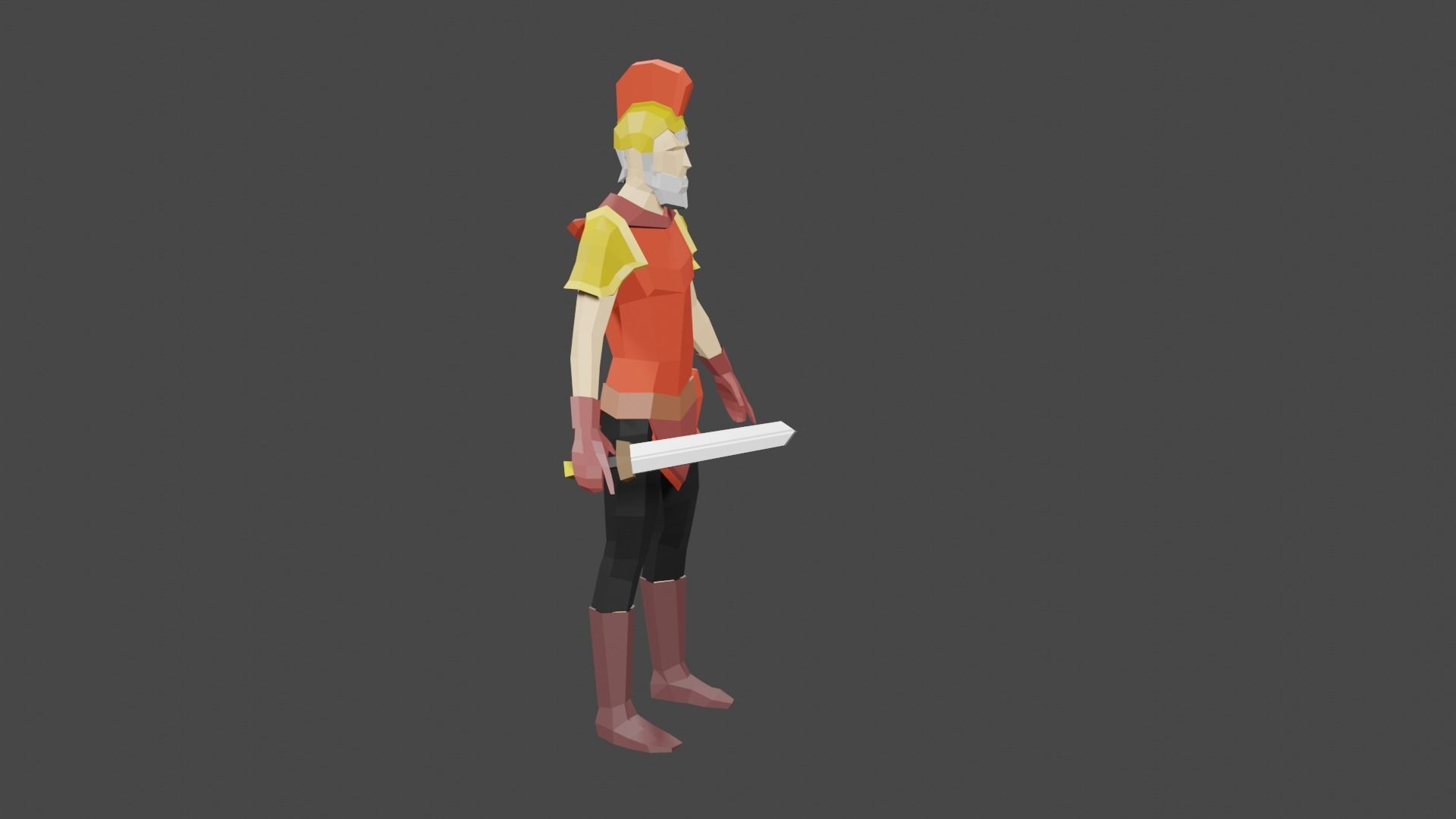 low poly warrior game ready man in costume holding sword Low-poly 3D model_3