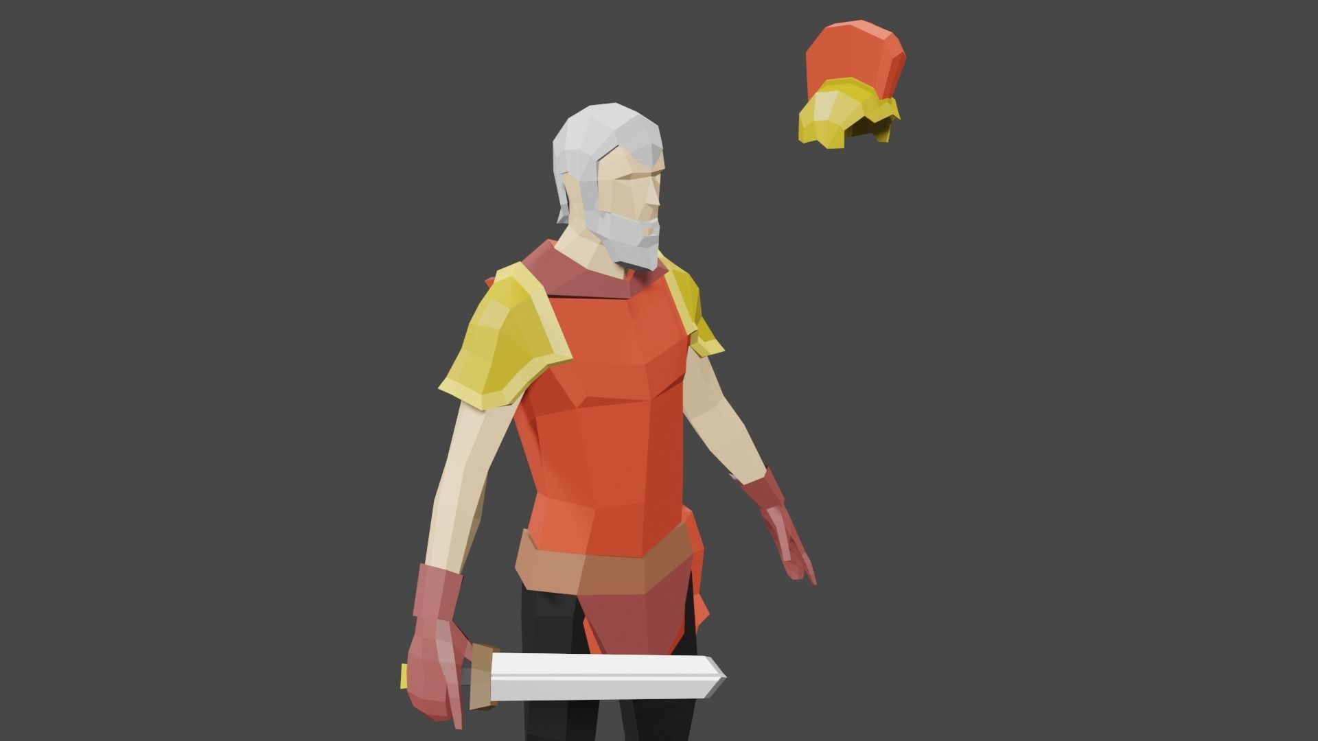 low poly warrior game ready man in costume holding sword Low-poly 3D model_7