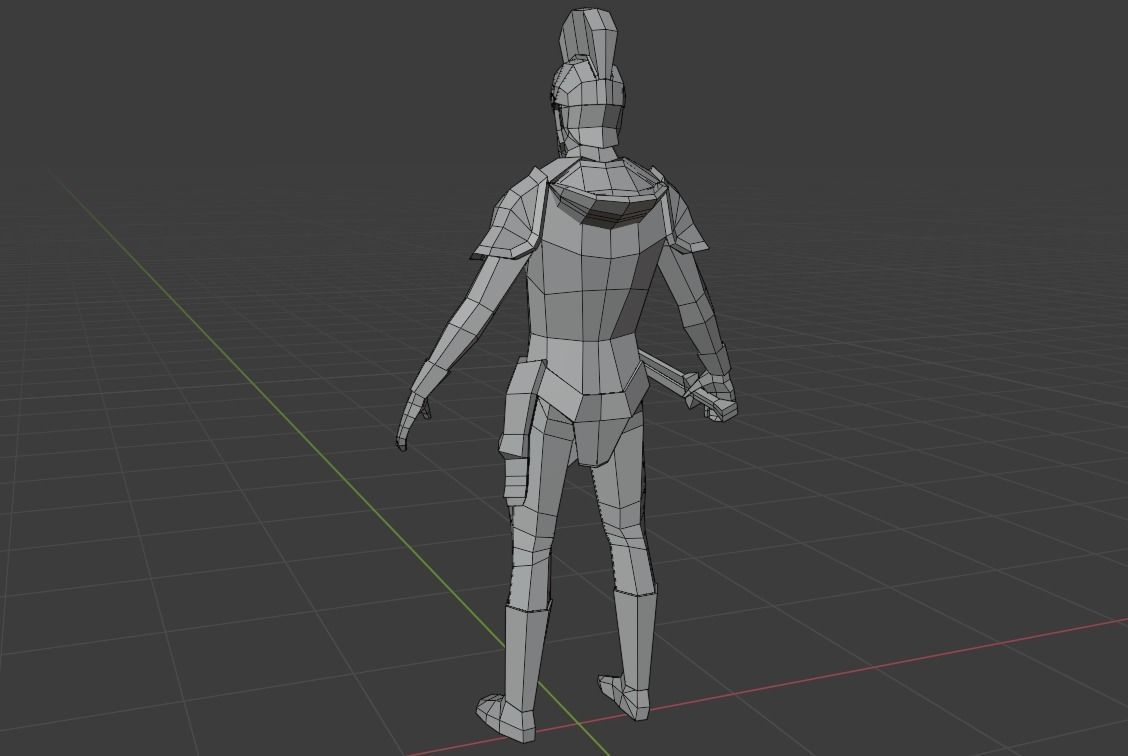 low poly warrior game ready man in costume holding sword Low-poly 3D model_2