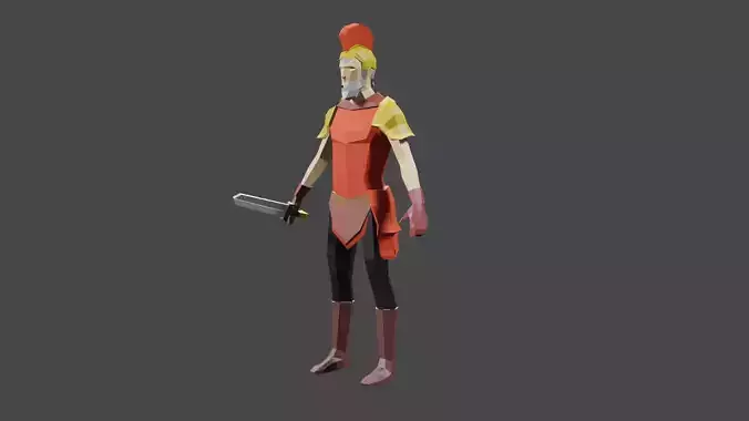low poly warrior game ready man in costume holding sword