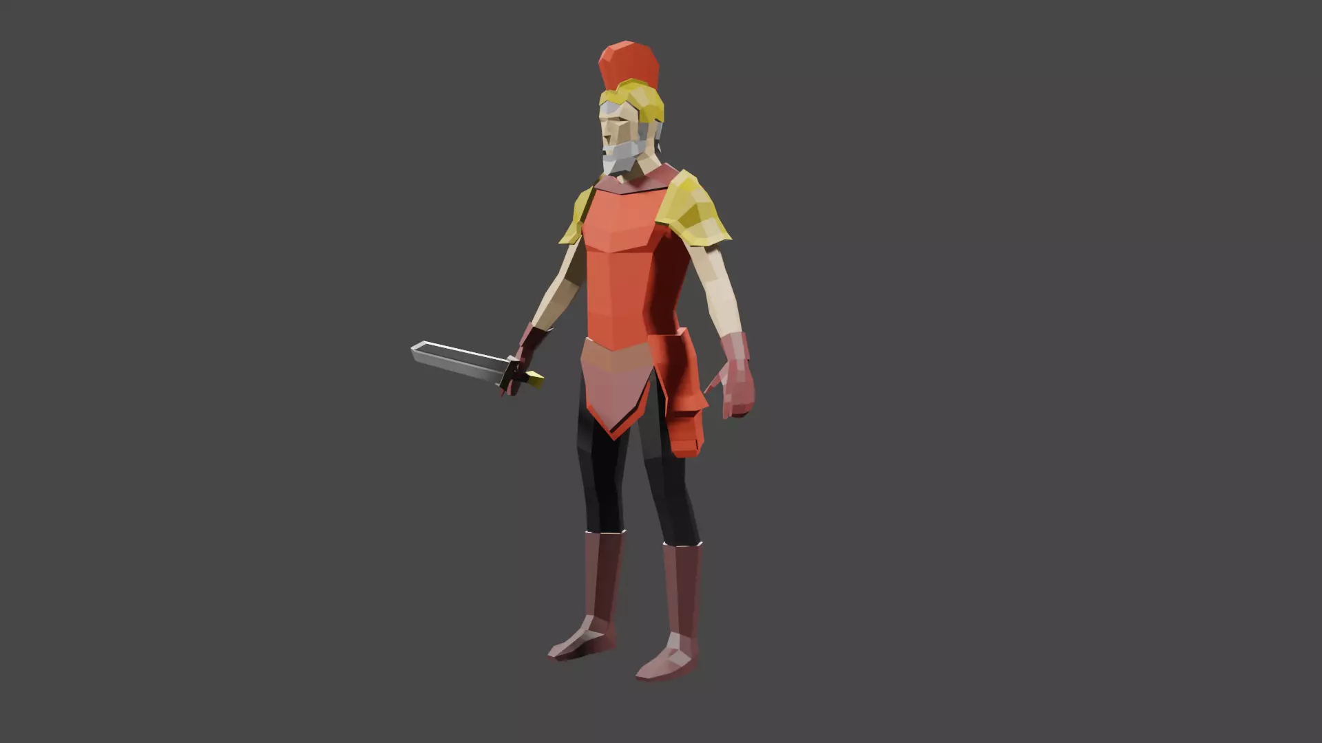 low poly warrior game ready man in costume holding sword Low-poly 3D model_0