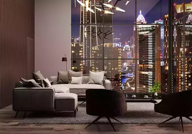 Mid-century interior scene 3D model