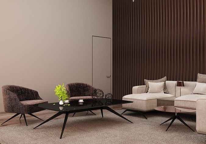 Mid-century interior scene 3D model 3D model 3