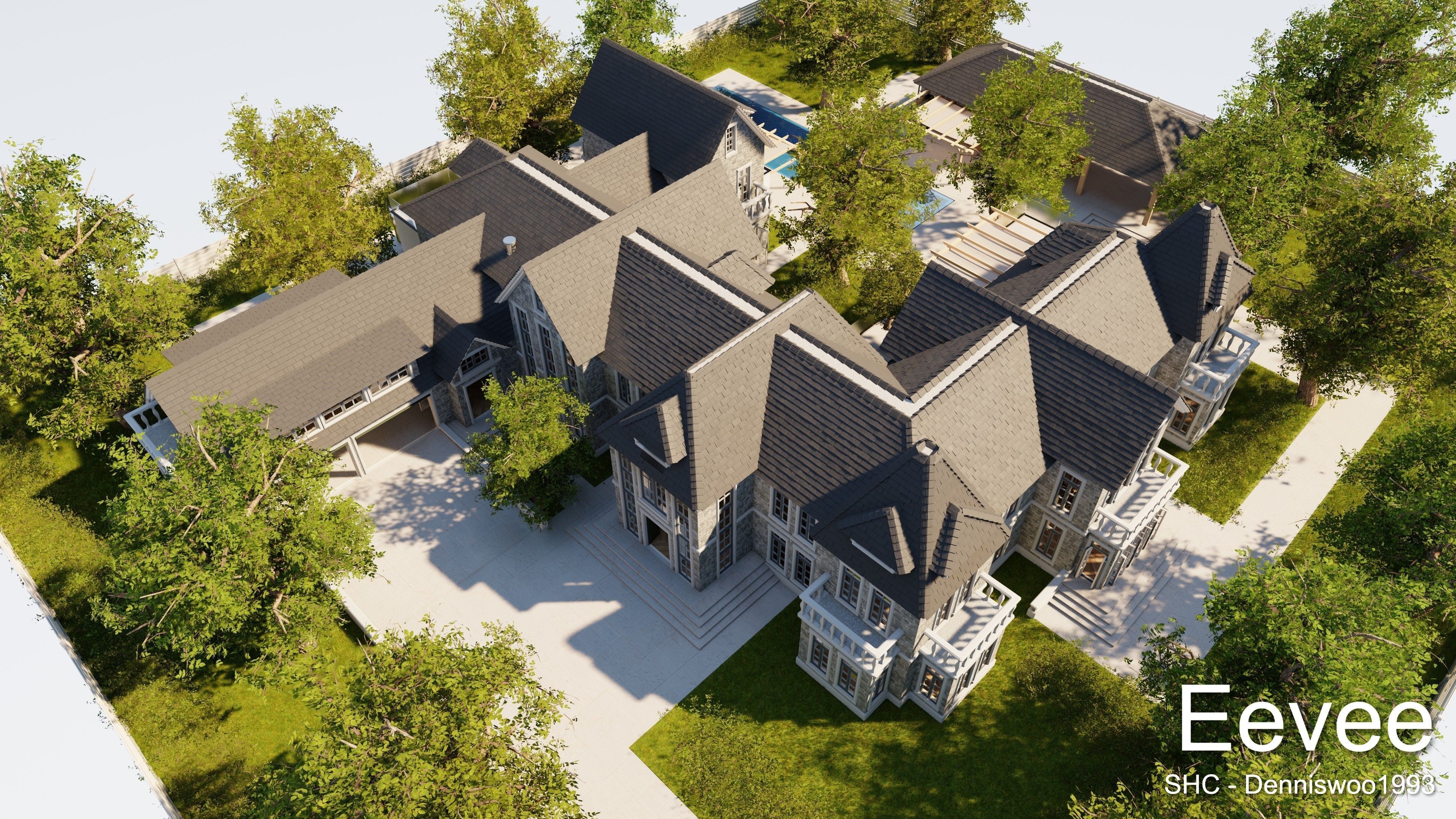 Large Mansion 2021 Blender Eevee and Cycles 1 without furniture Low-poly 3D model_64
