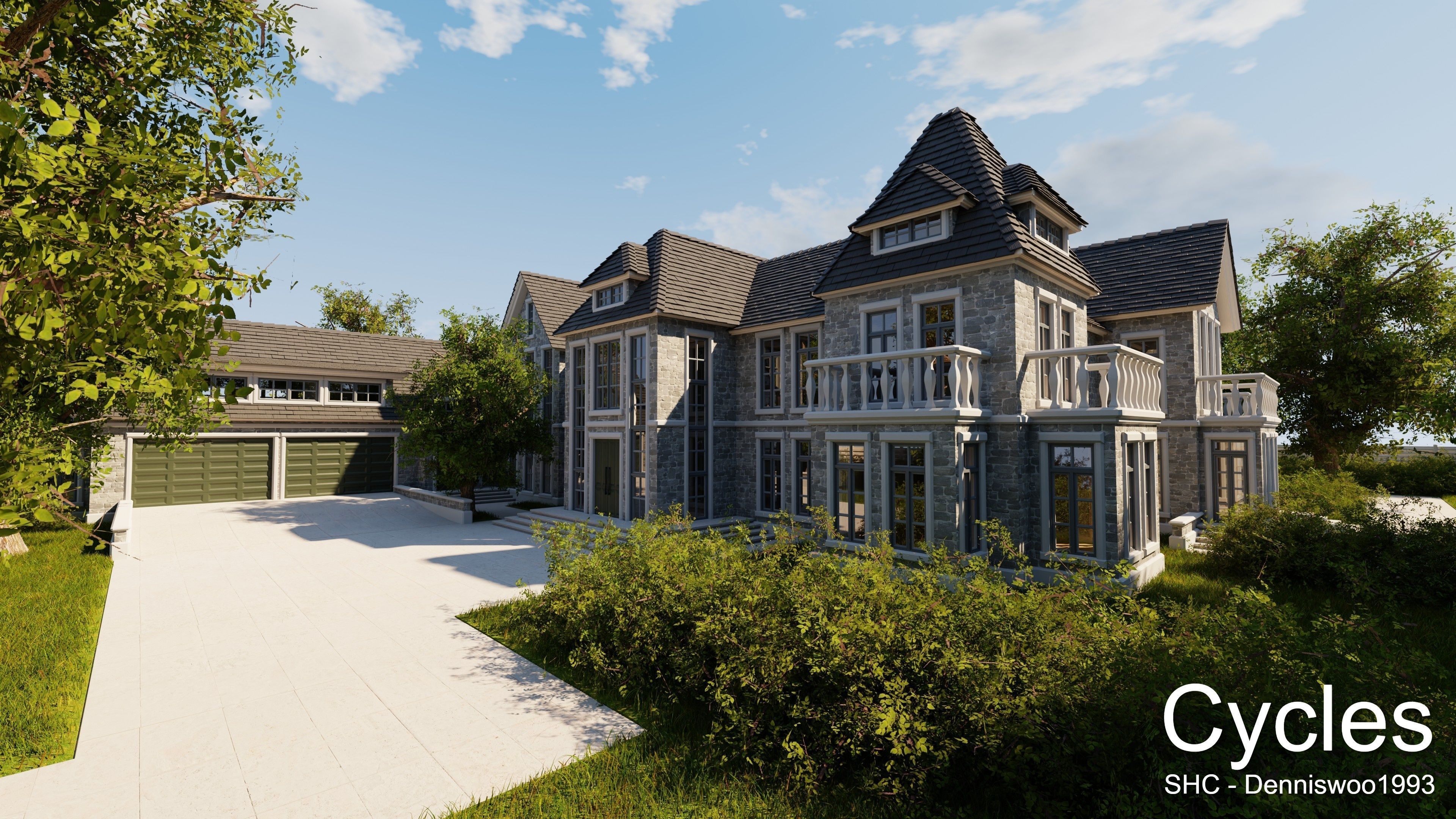 Large Mansion 2021 Blender Eevee and Cycles 1 without furniture Low-poly 3D model_3
