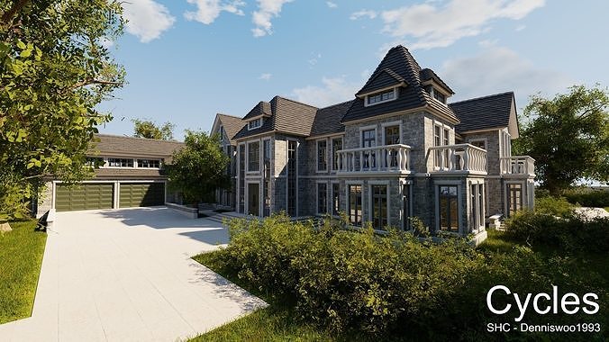 Large Mansion 2021 Blender Eevee and Cycles 1 without furniture Low-poly 3D model 3