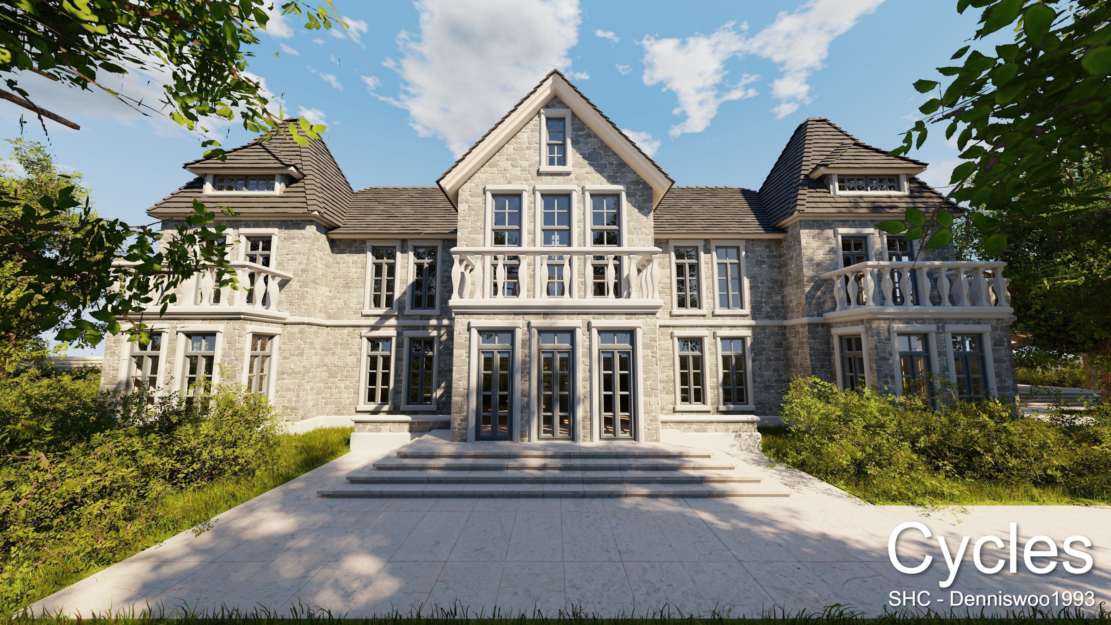 Large Mansion 2021 Blender Eevee and Cycles 1 without furniture Low-poly 3D model_24