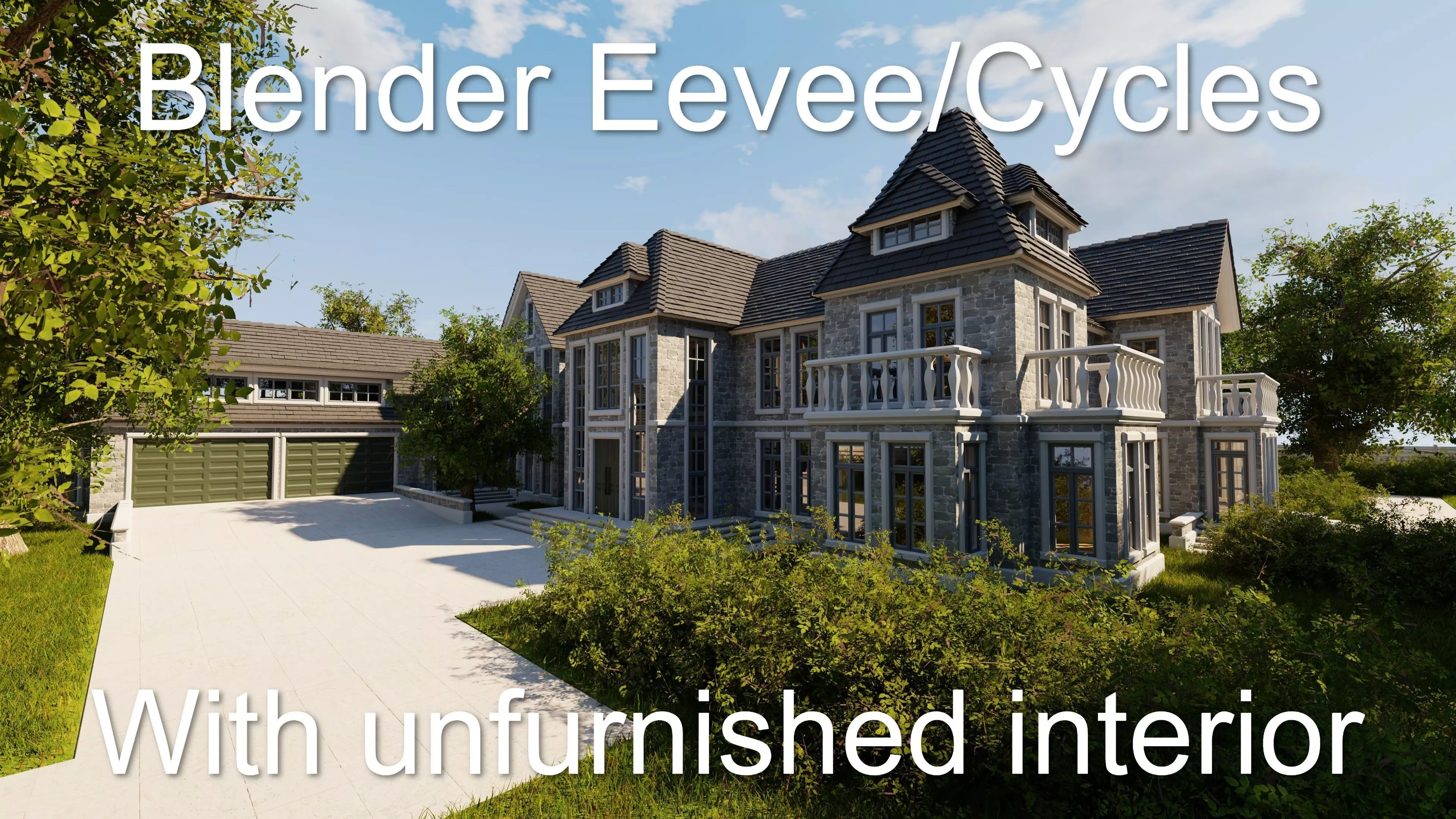 Large Mansion 2021 Blender Eevee and Cycles 1 without furniture Low-poly 3D model_0