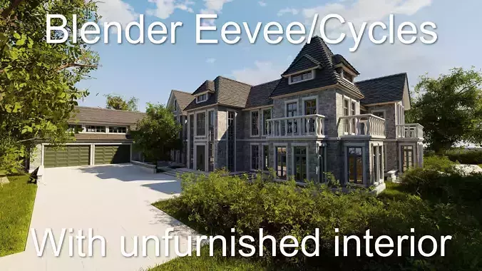 Large Mansion 2021 Blender Eevee and Cycles 1 without furniture Low-poly 3D model