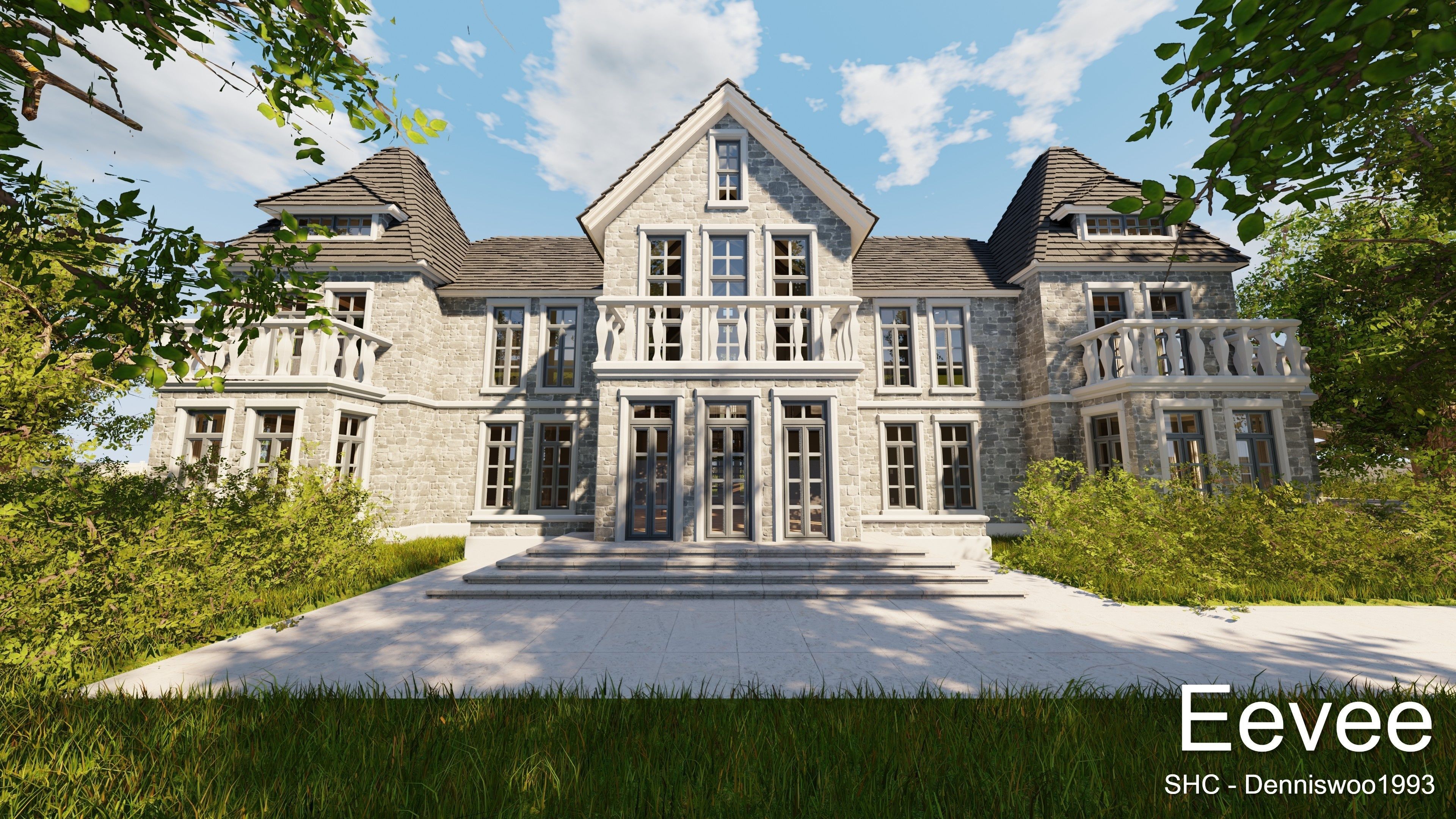 Large Mansion 2021 Blender Eevee and Cycles 1 without furniture Low-poly 3D model_35