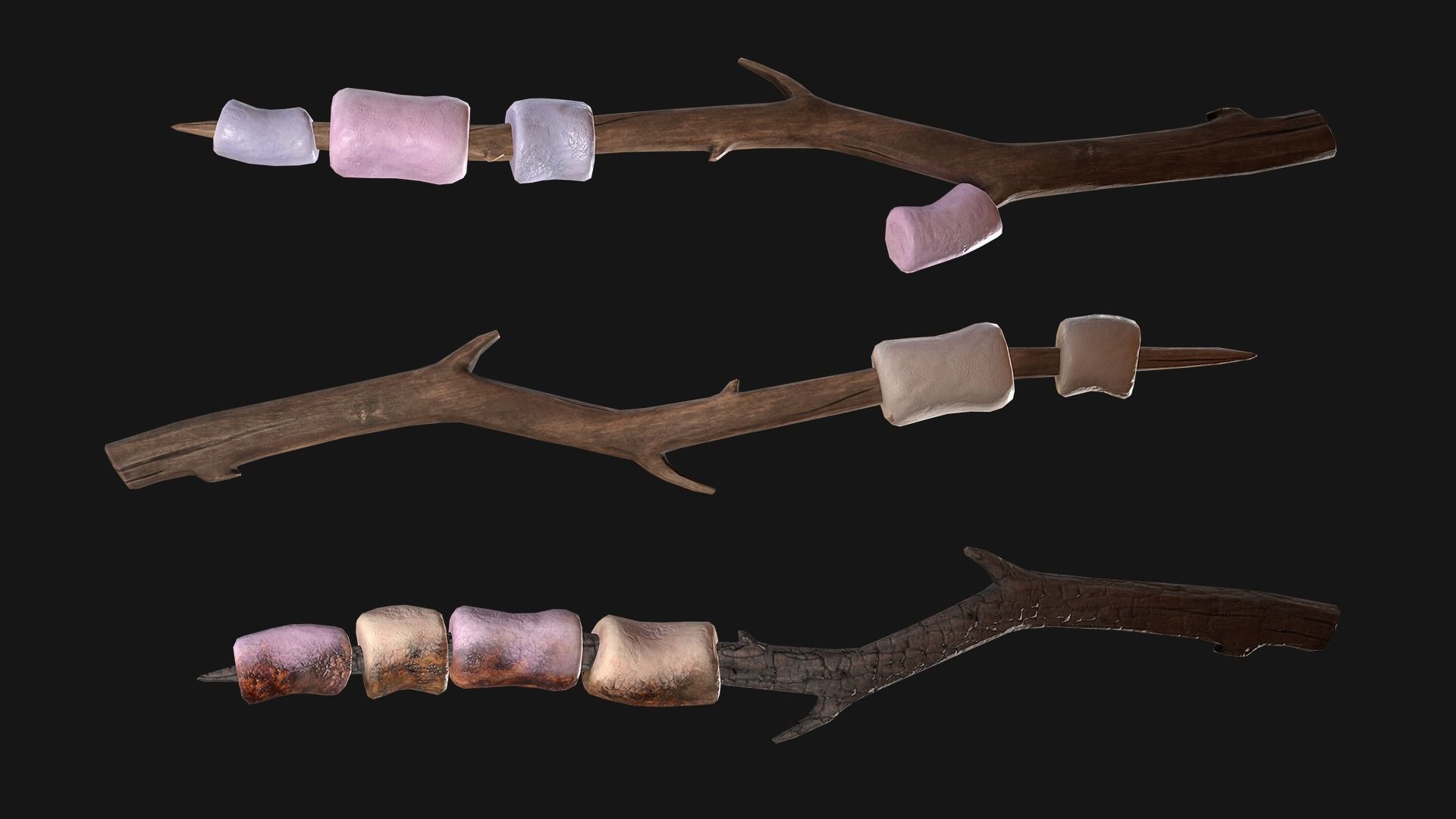 Marshmallow on a wooden stick Low-poly 3D model_12