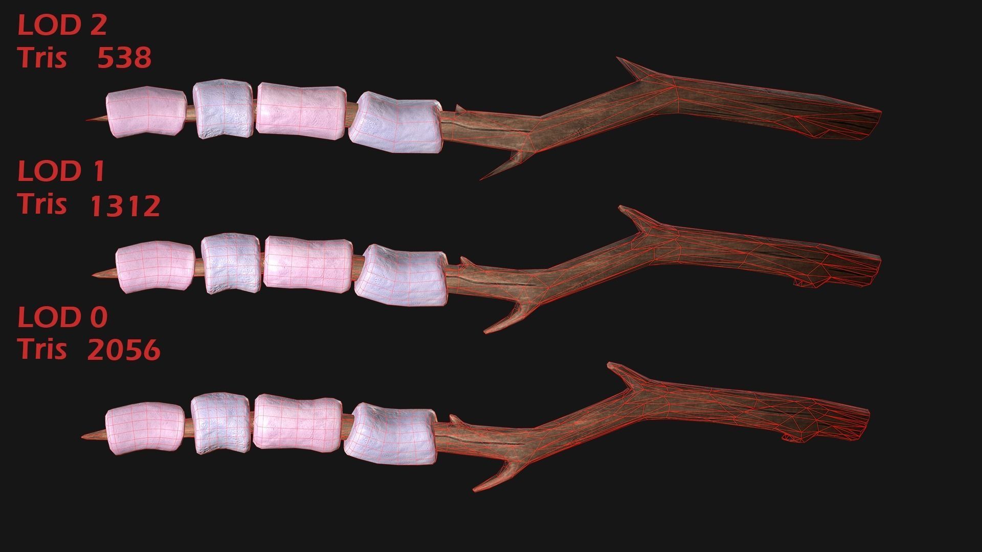 Marshmallow on a wooden stick Low-poly 3D model_14