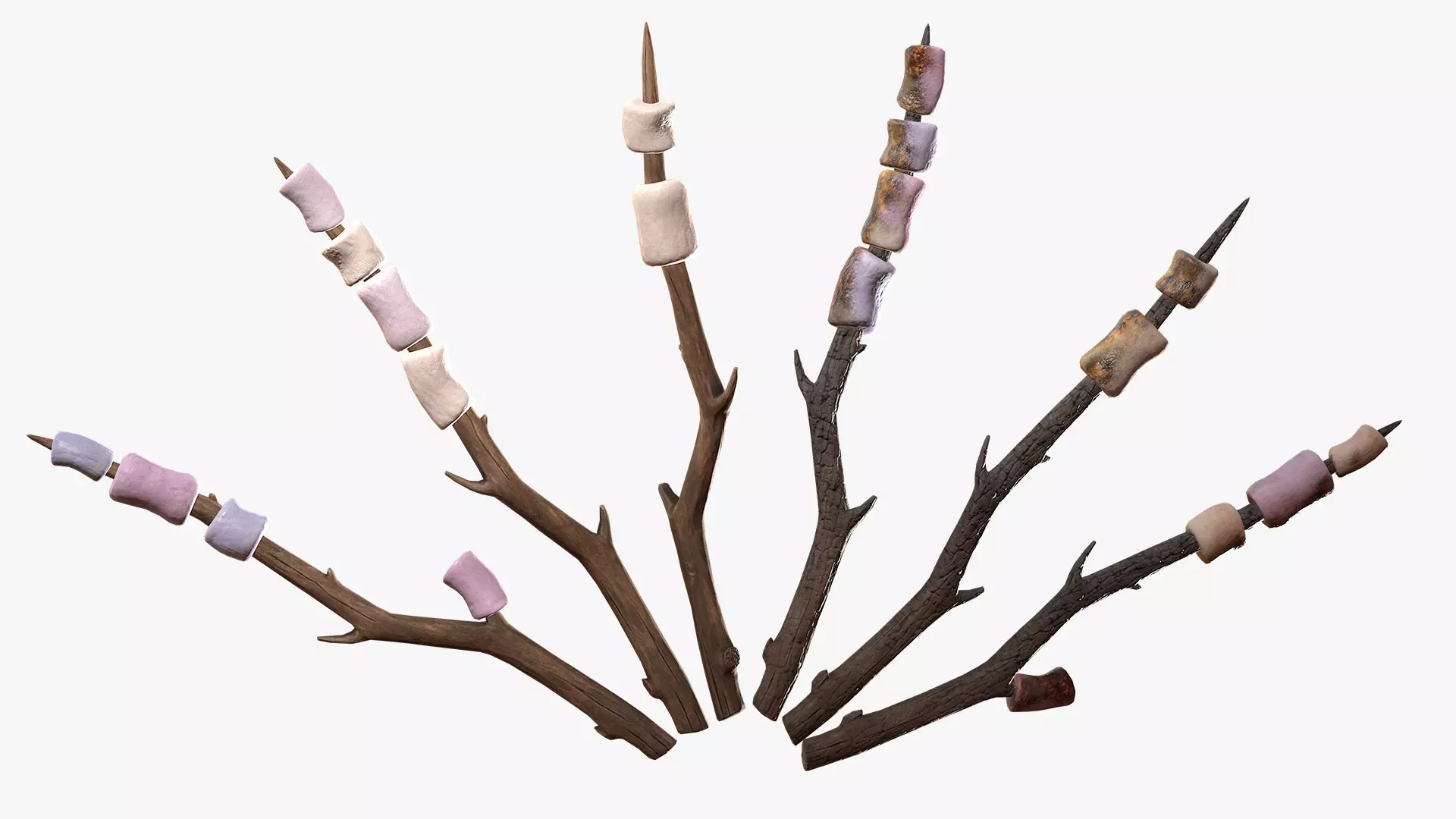 Marshmallow on a wooden stick Low-poly 3D model_0