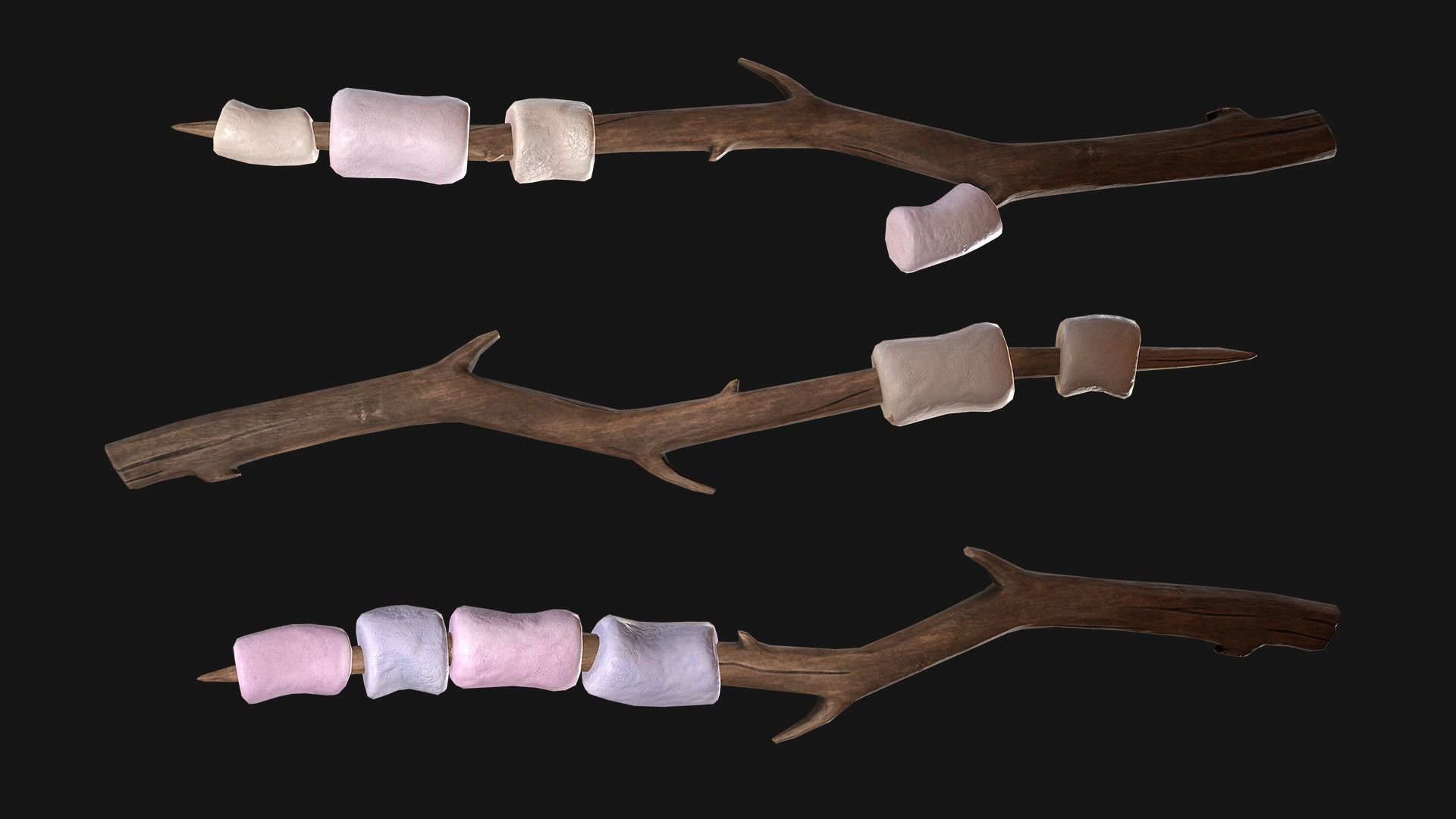 Marshmallow on a wooden stick Low-poly 3D model_5