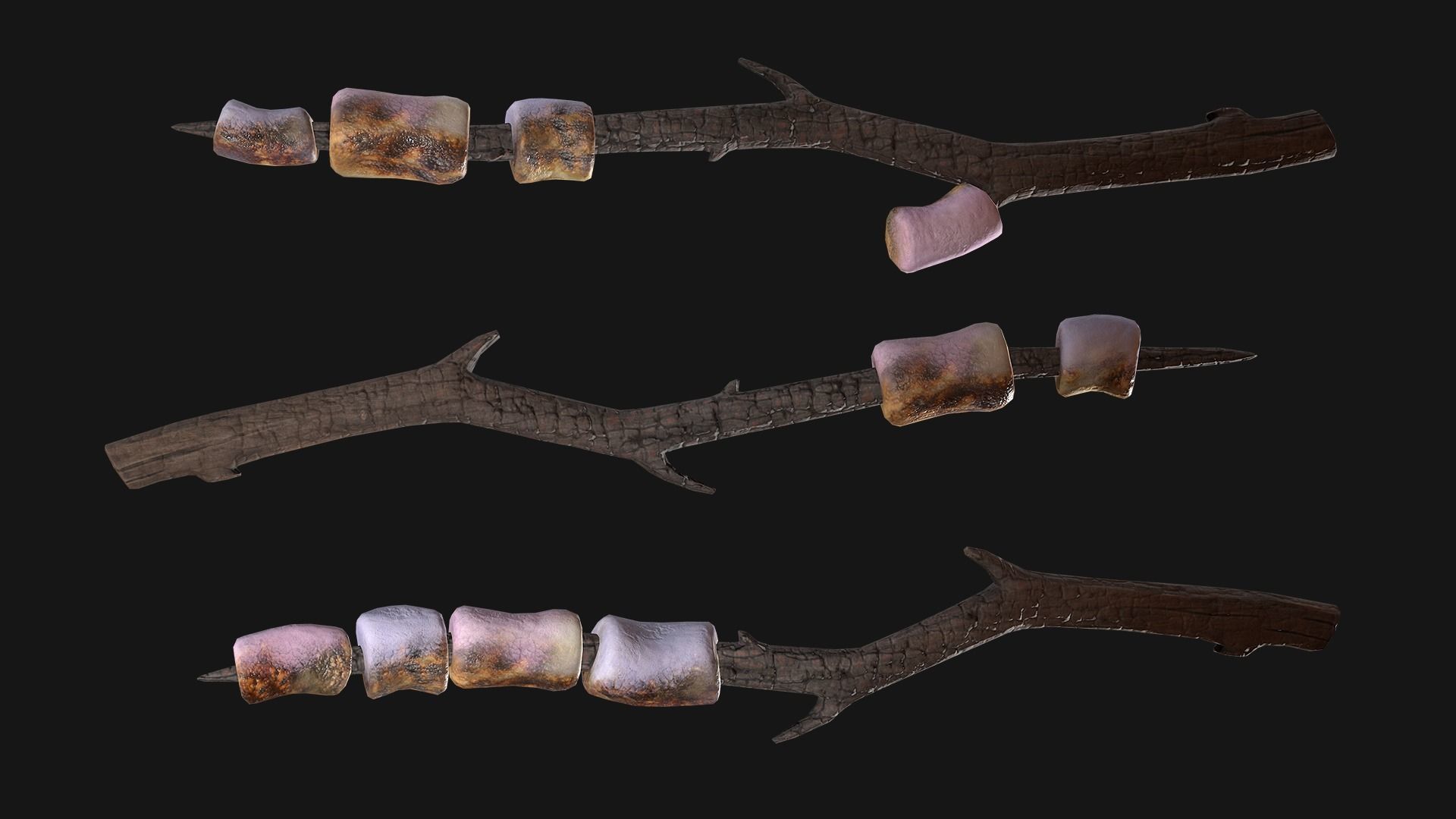 Marshmallow on a wooden stick Low-poly 3D model_9