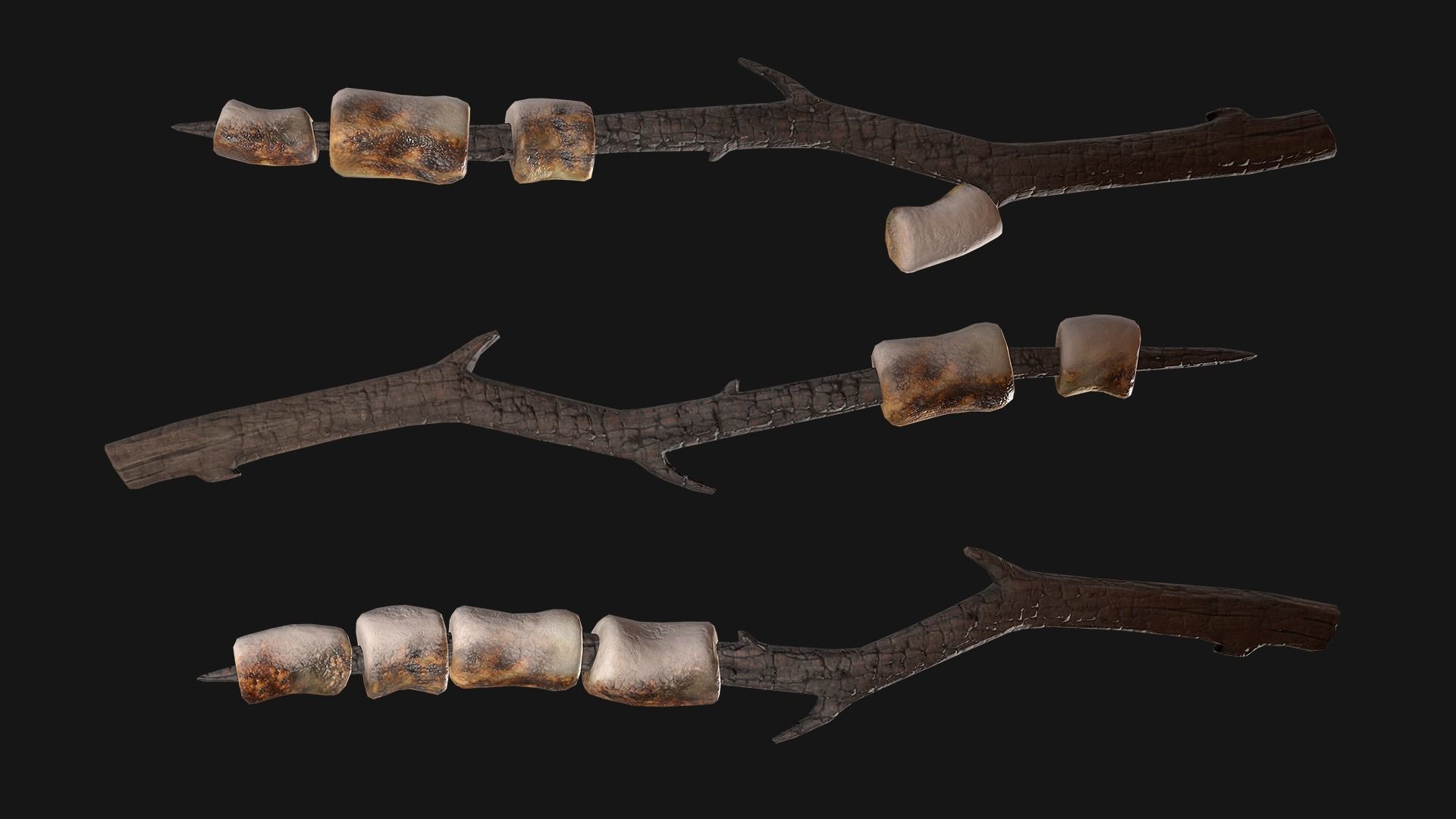 Marshmallow on a wooden stick Low-poly 3D model_10