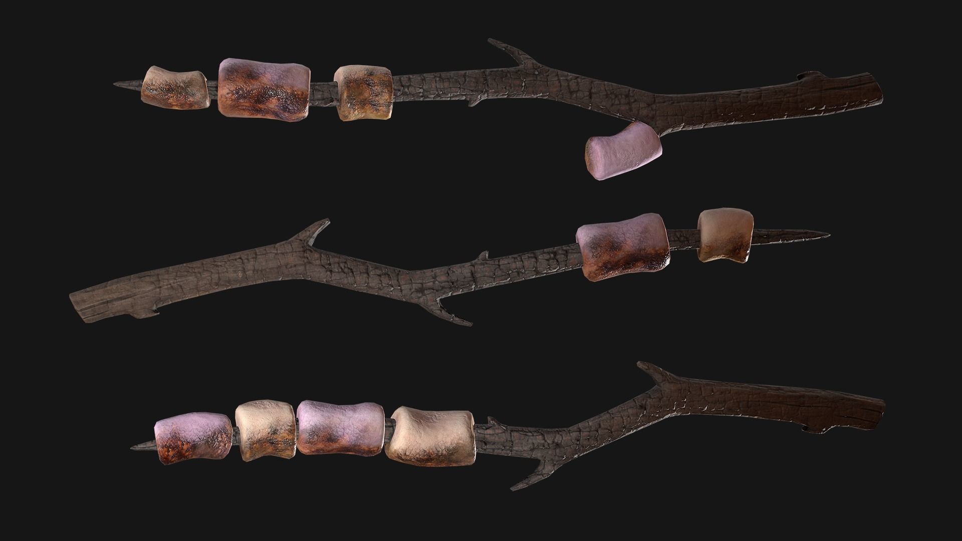 Marshmallow on a wooden stick Low-poly 3D model_11