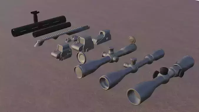 Lowpoly scopes and suppressors Free low-poly 3D model