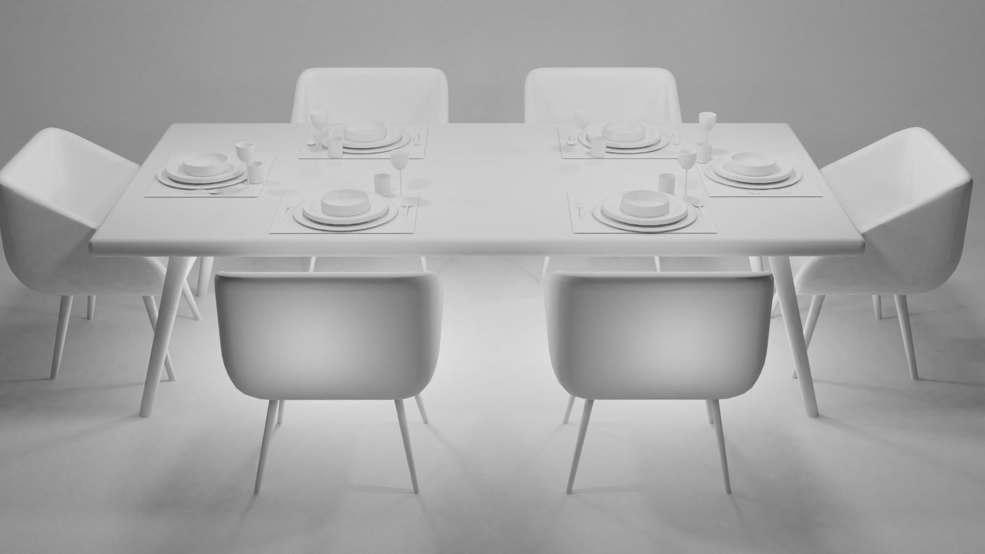 TABLE dining and chairs 3D model_7