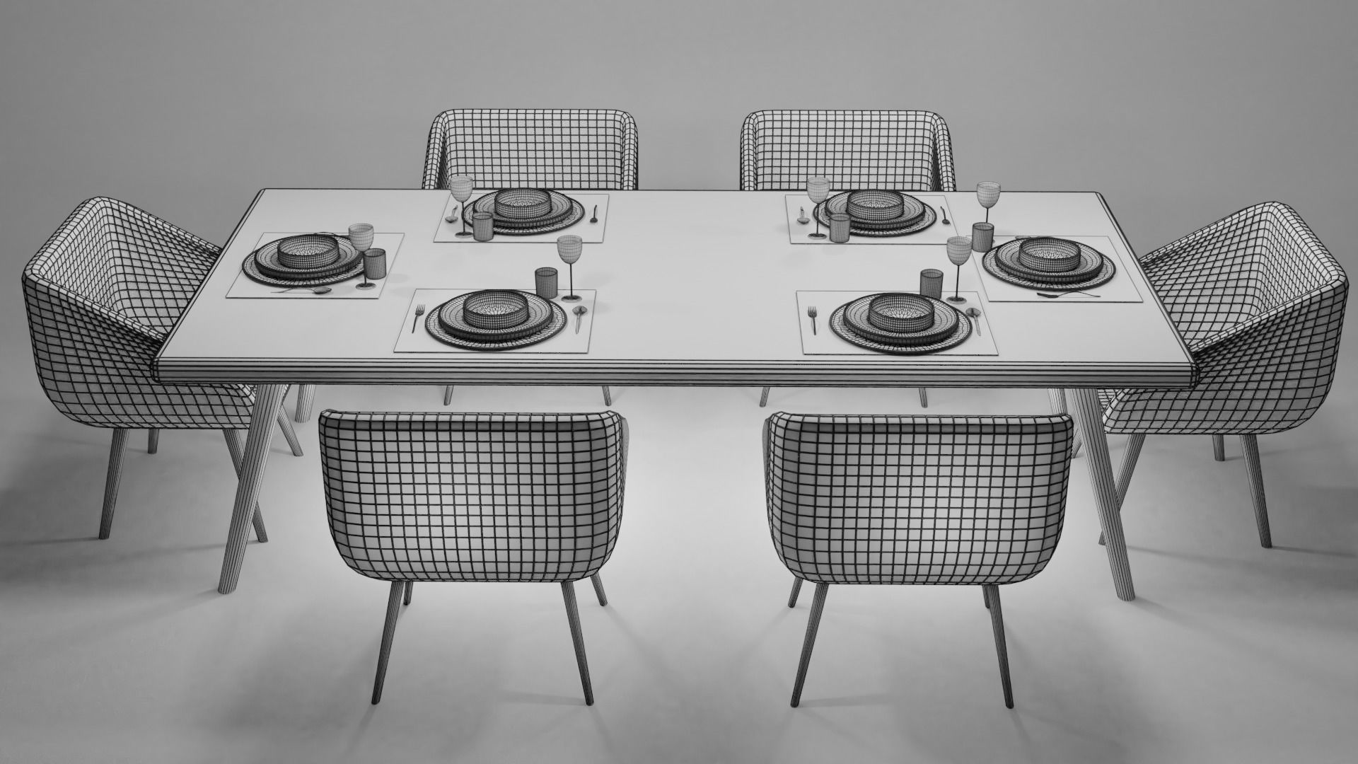 TABLE dining and chairs 3D model_11