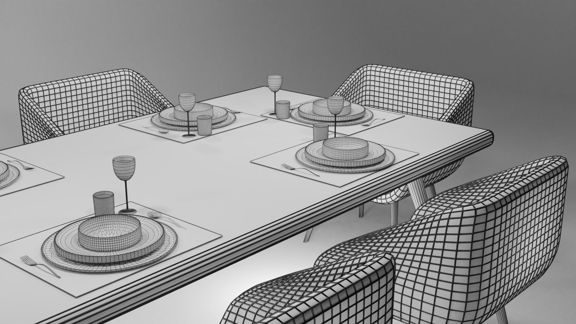 TABLE dining and chairs 3D model_12