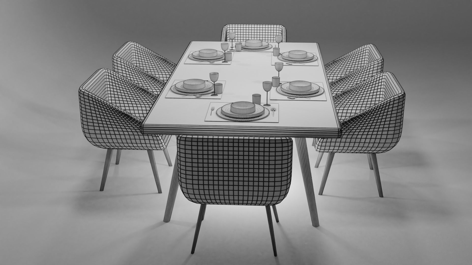 TABLE dining and chairs 3D model_13