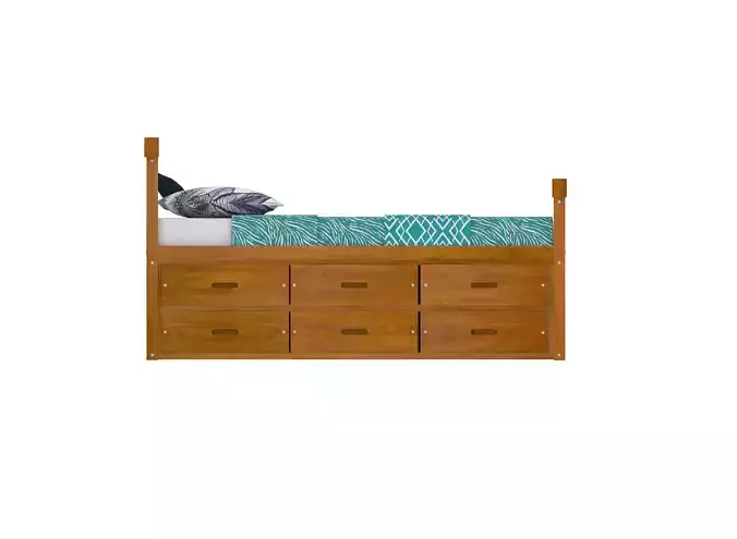 Low Poly realistic wood Bed 3D Model