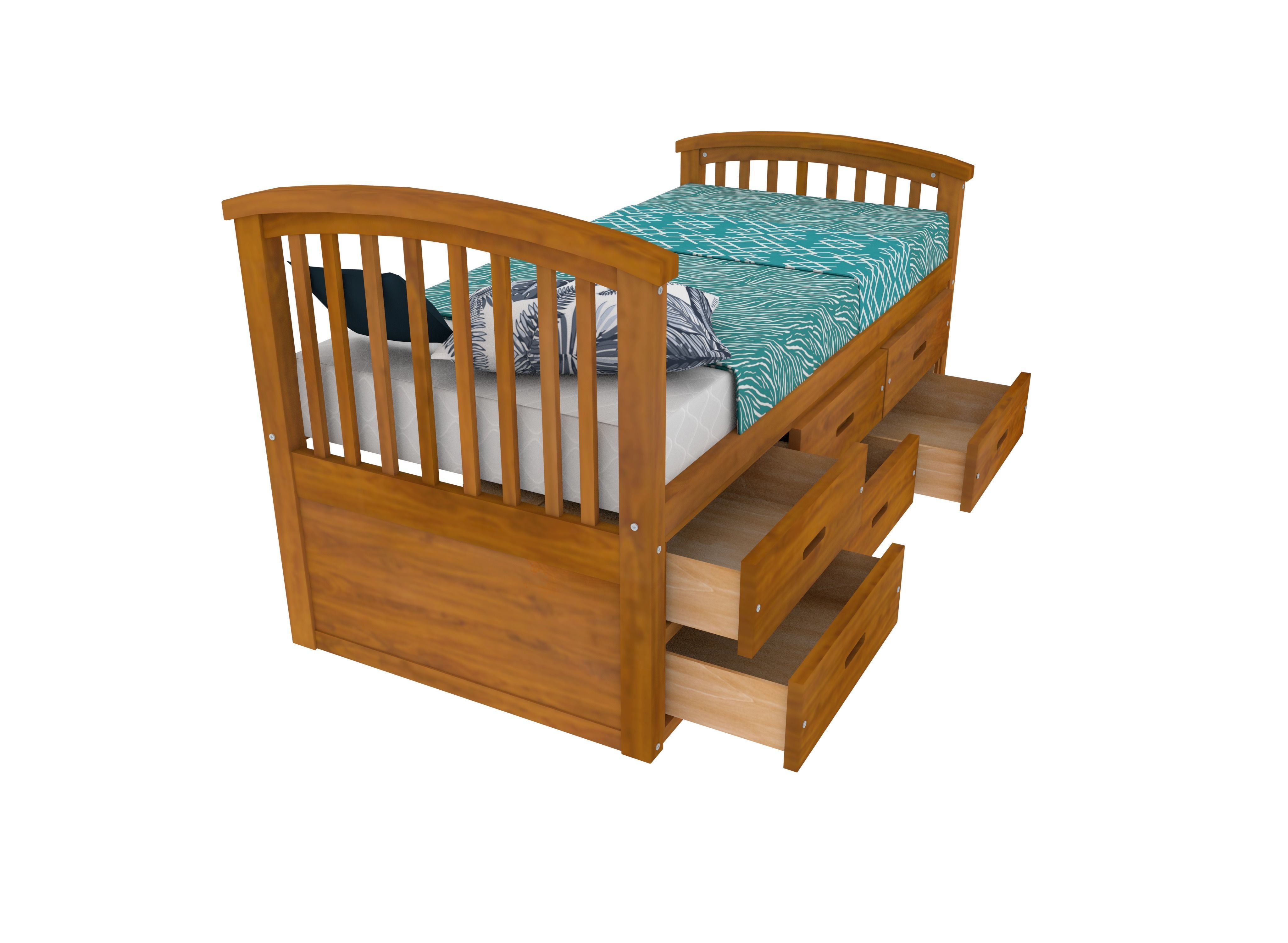Low Poly realistic wood Bed 3D Model Low-poly 3D model_6