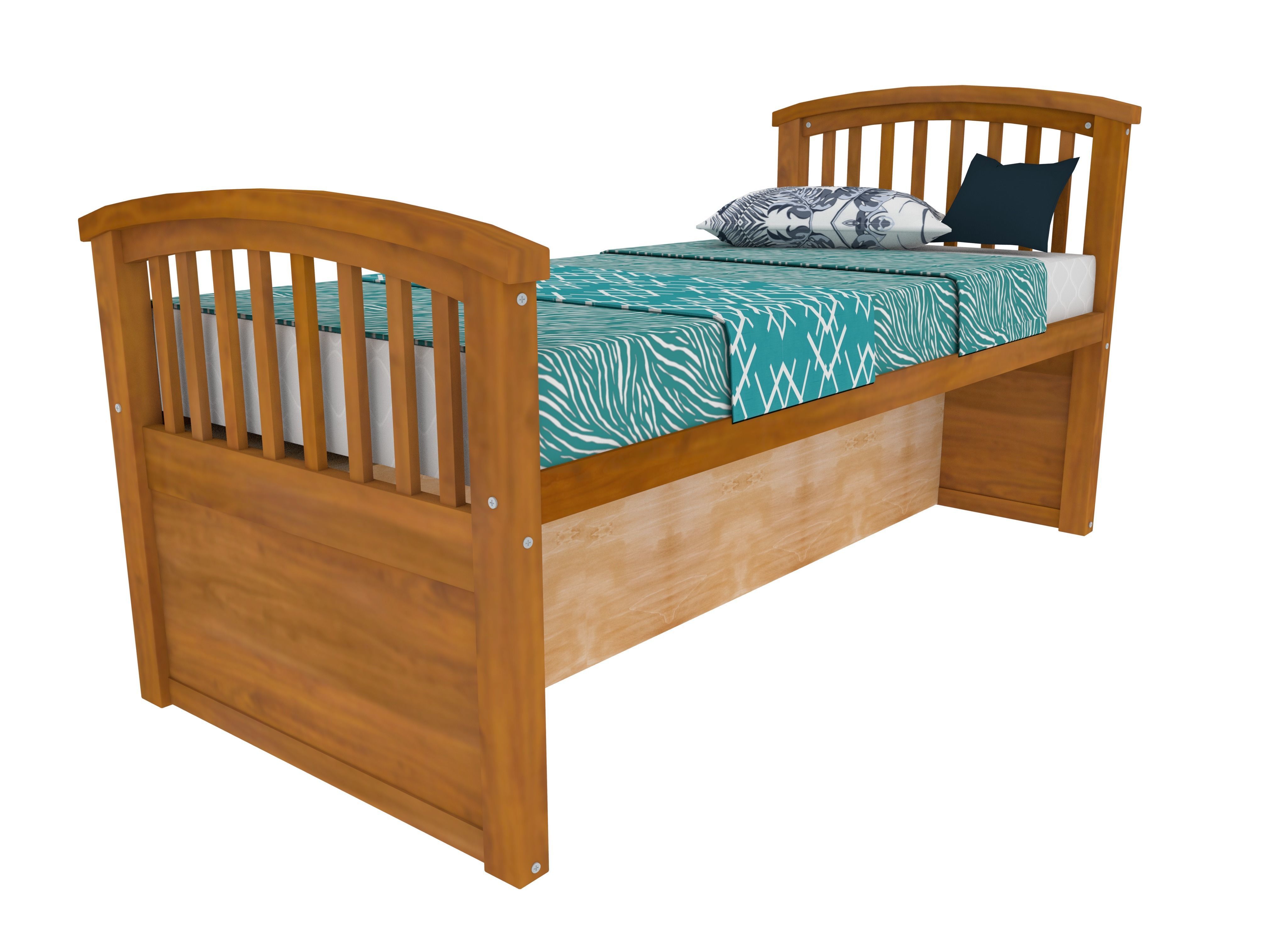 Low Poly realistic wood Bed 3D Model Low-poly 3D model_3