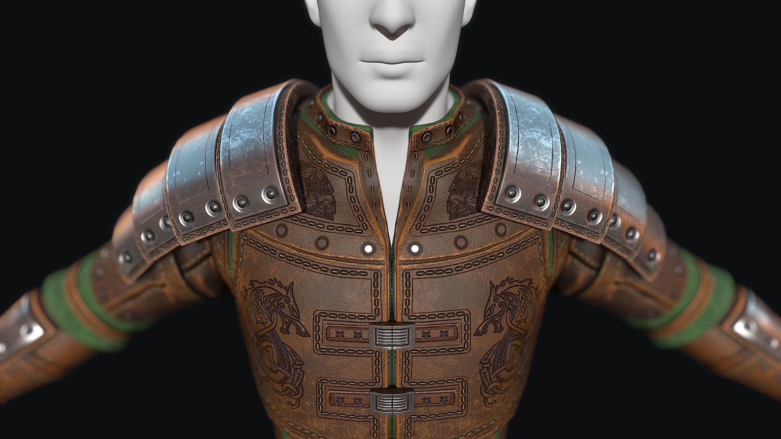 Light leather armor Low-poly 3D model_8