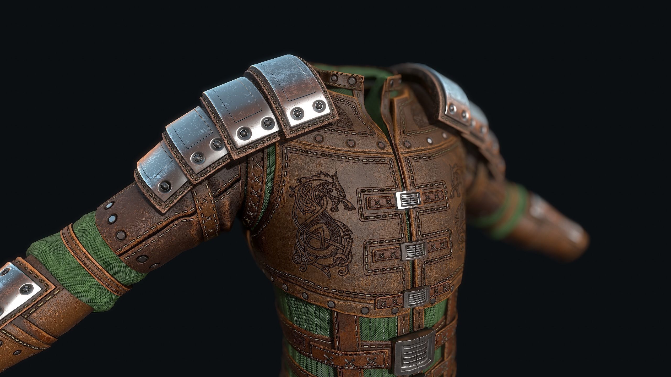 Light leather armor Low-poly 3D model_4