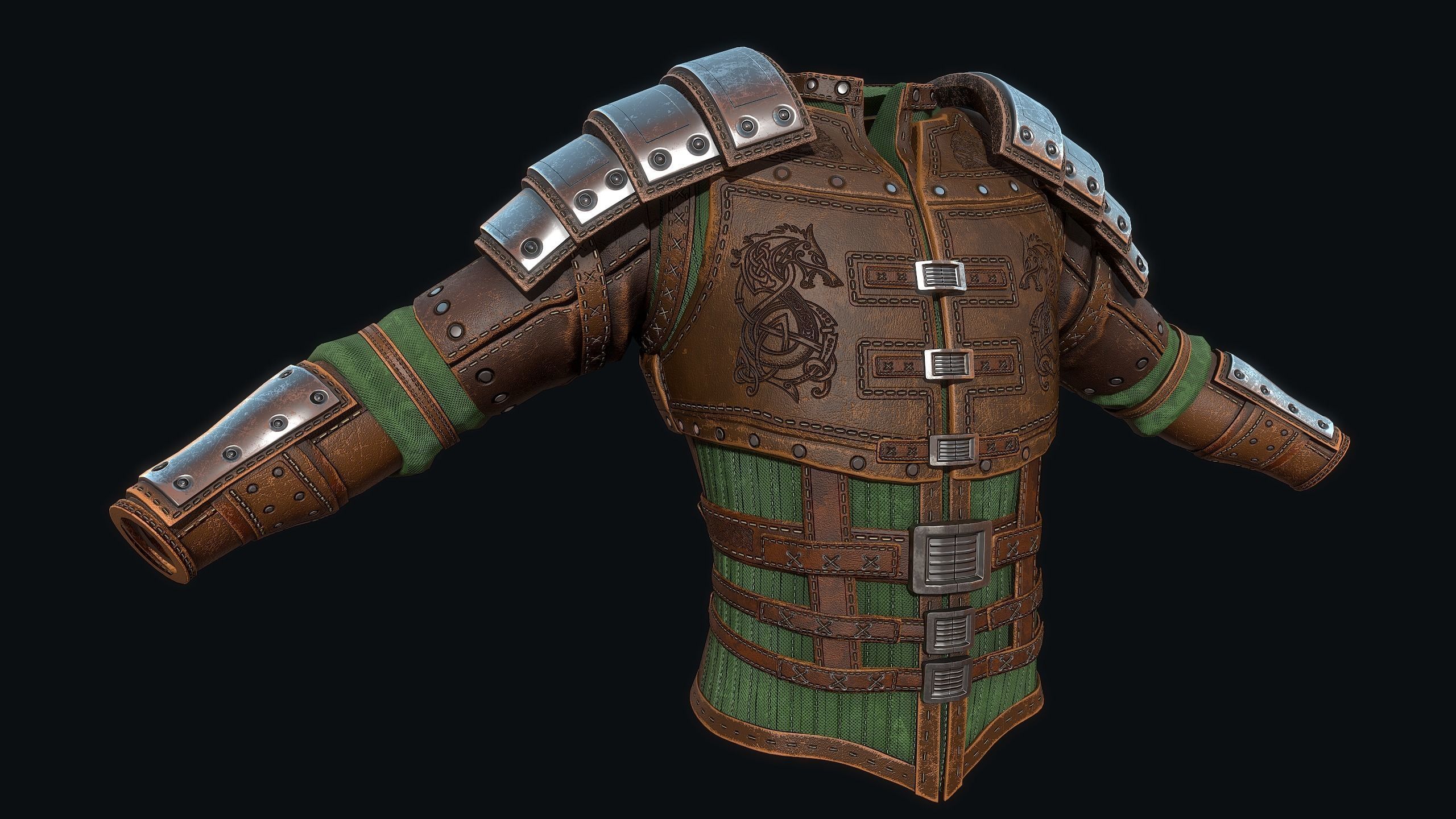 Light leather armor Low-poly 3D model_3