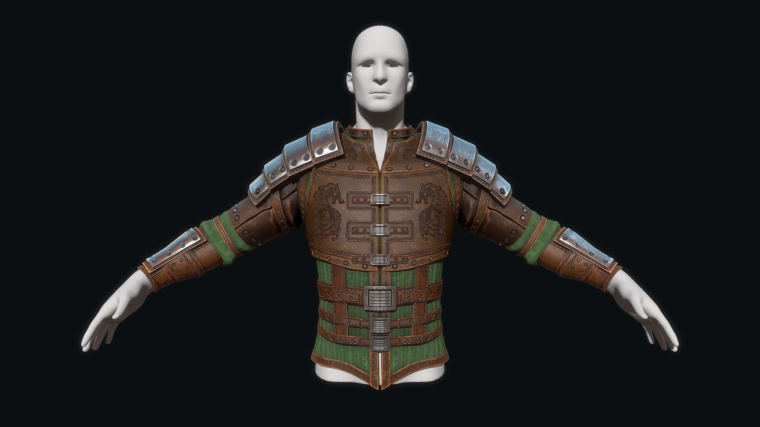 Light leather armor Low-poly 3D model_9