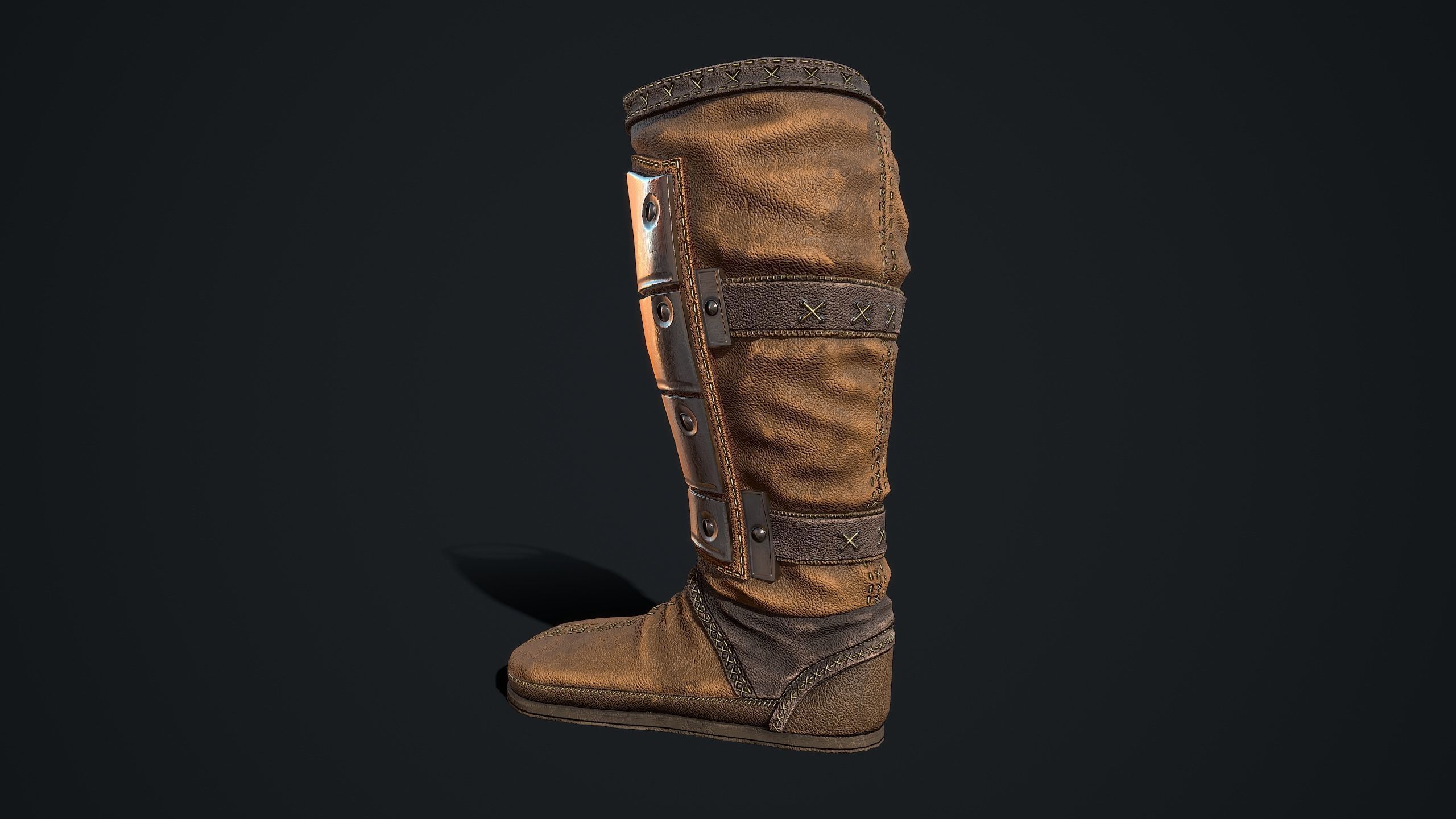 Medieval armored boots Low-poly 3D model_6