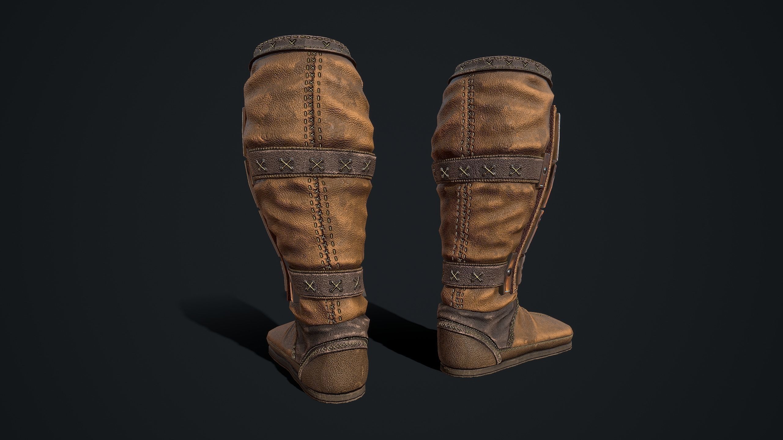 Medieval armored boots Low-poly 3D model_5