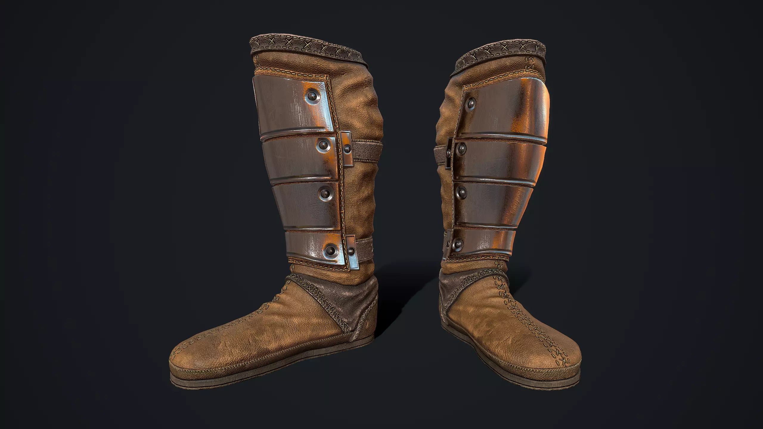 Medieval armored boots Low-poly 3D model_0