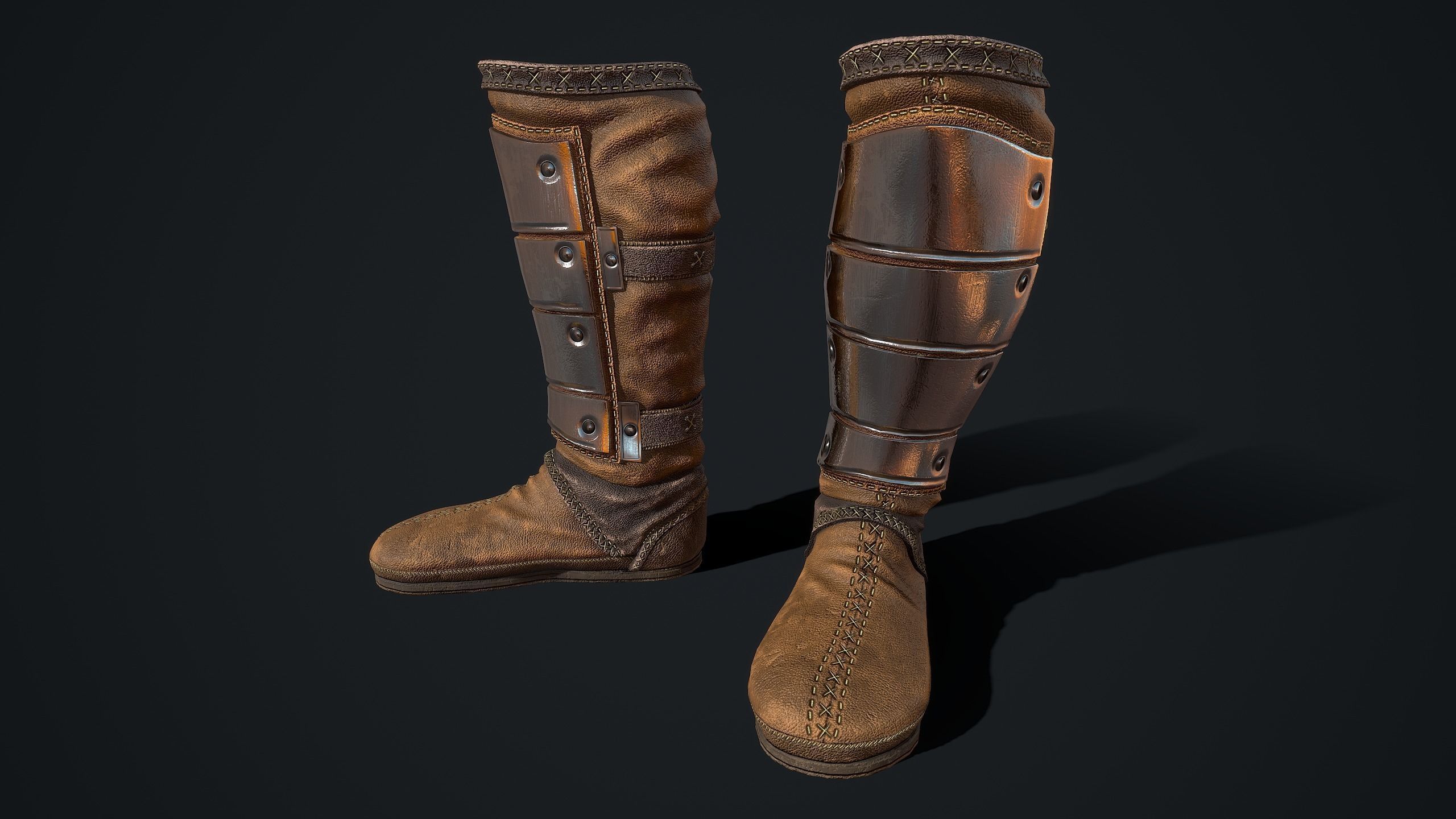Medieval armored boots Low-poly 3D model_4