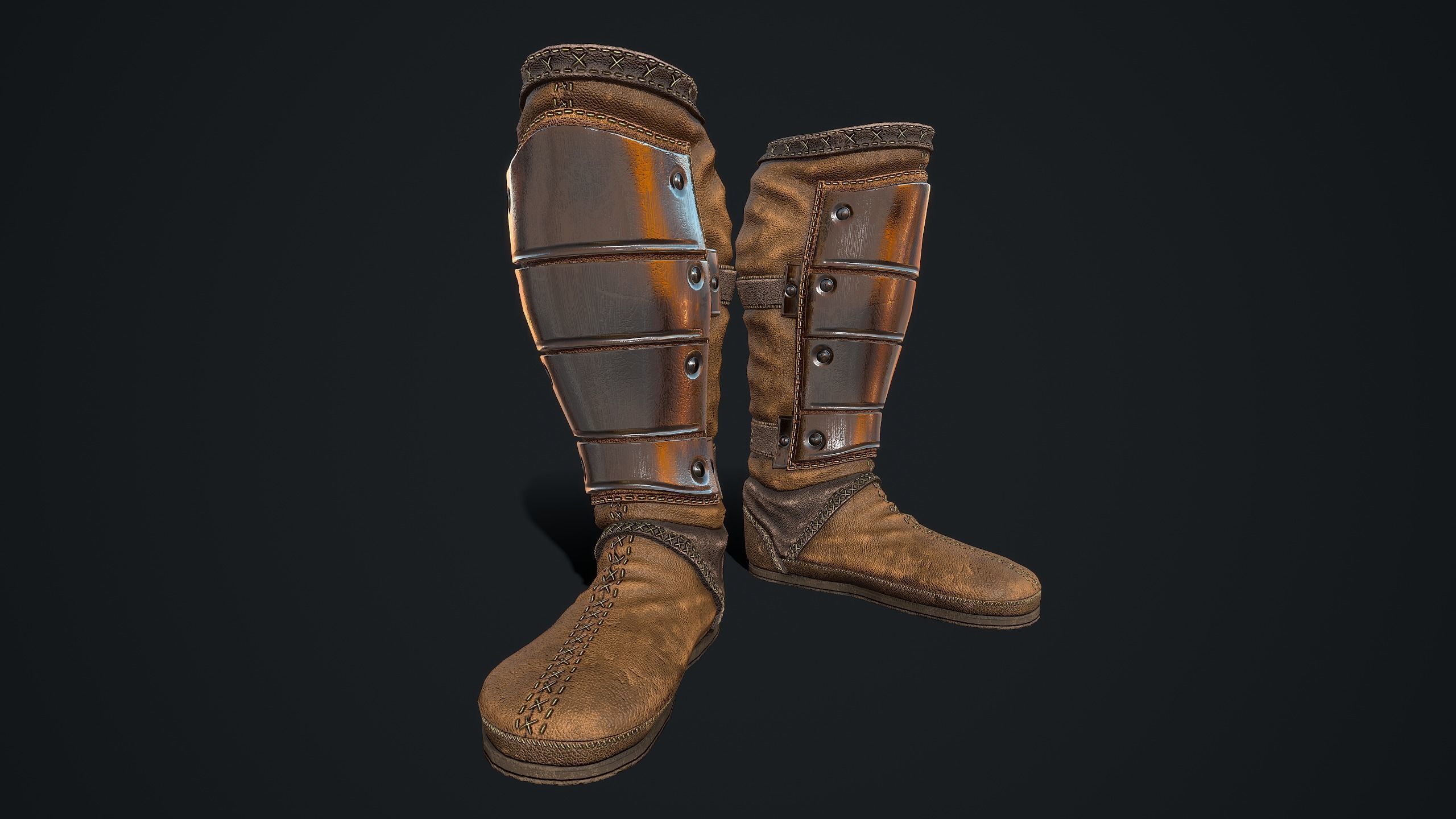 Medieval armored boots Low-poly 3D model_3