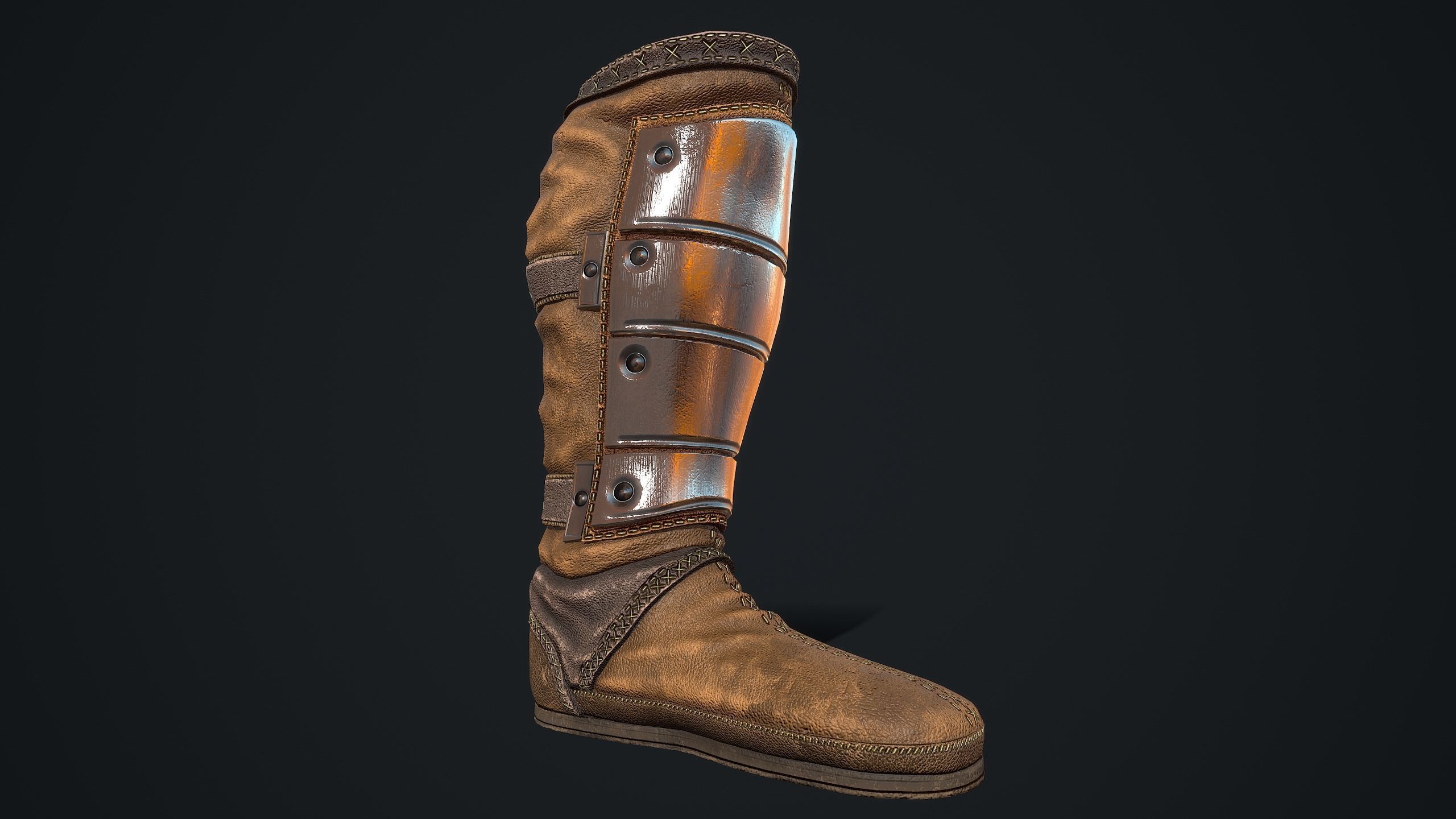 Medieval armored boots Low-poly 3D model_8