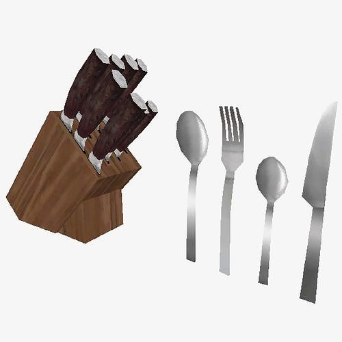 PS1 Low Poly Cutlery Collection Low-poly 3D model