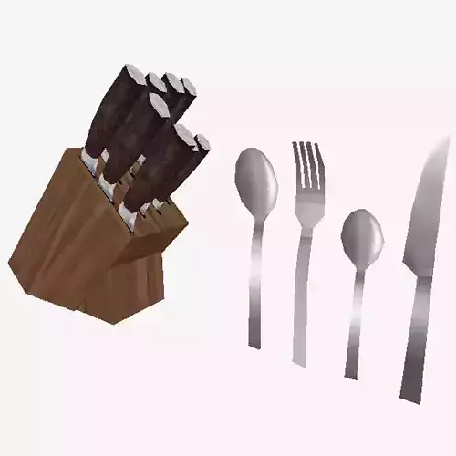 PS1 Low Poly Cutlery Collection Low-poly 3D model