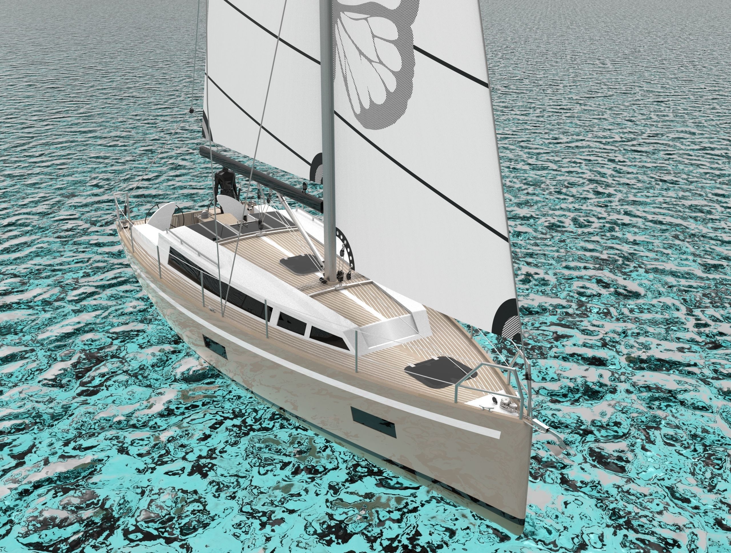 Deck Saloon Sloop Sailboat 3D model_13